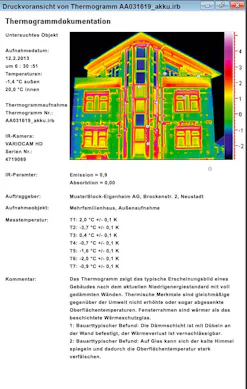 Bericht aus der Thermografie-Software FORNAX 2