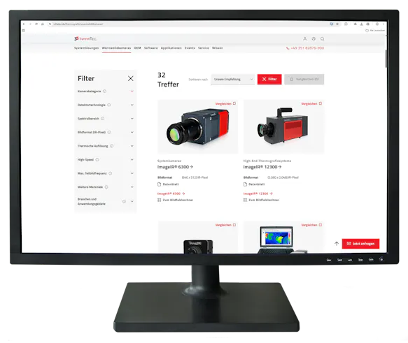 Kamera-Filter auf der InfraTec-Website Kamera-Filter auf der InfraTec-Website