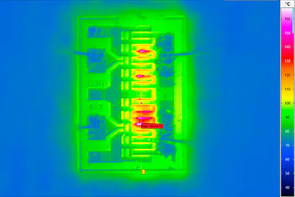 Hot spot detektion of GaN - HEMTs (High-Electron-Mobility-Transistors), consisting of GaN