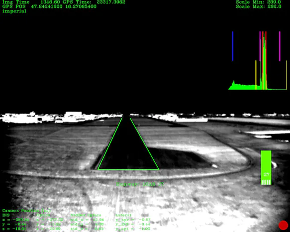 Fig. 2: IR image of the runway, which enables better detectability, especially in poor visibility conditions. IR image of the runway, which enables better detectability, especially in poor visibility conditions.