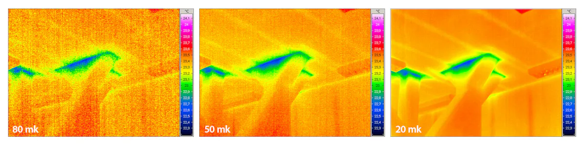 Fig 2: Comparative images using high-quality microbolometer technology (640 × 480) IR pixel with and without low-noise detector (© InfraTec GmbH) Comparative images using high-quality microbolometer technology (640 × 480) IR pixel with and without low-noise detector
