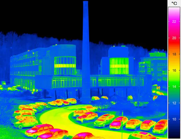 InfraTec Firmengebäude als thermografische Aufnahme