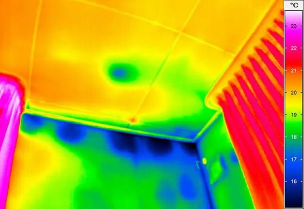 Thermografie-Aufnahme einer Wohnzimmerwand