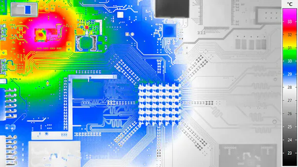 Thermogramm einer Platine, Aufnahme mit ImageIR® 9500 Thermogramm einer Platine, Aufnahme mit ImageIR® 9500