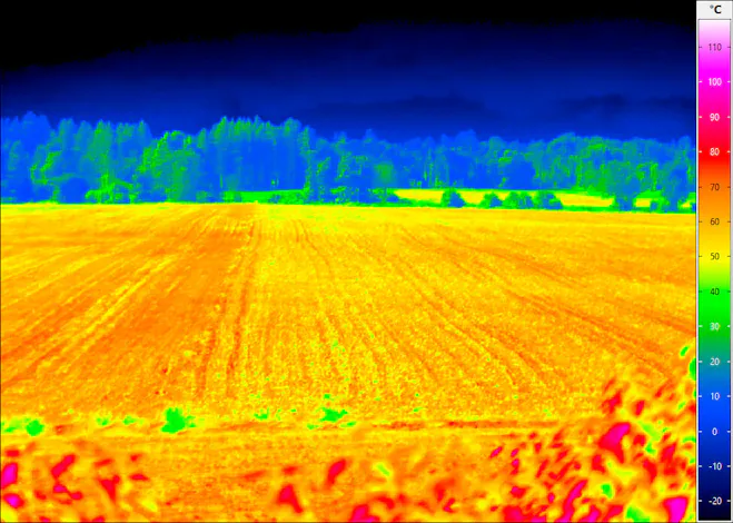 InfraTec: Thermografie in der Landwirtschaft - Thermogramm eines Feldes