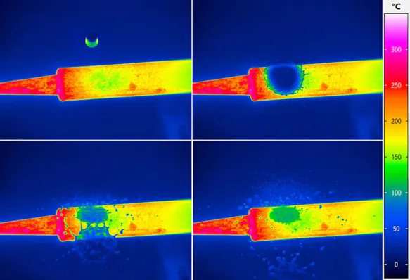 Thermal image of a soldering iron when a drop of water strikes